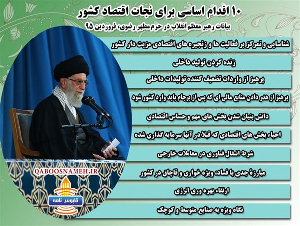 ۱۰اقدام اساسی برای نجات اقتصاد کشور در بیانات رهبر معظم انقلاب در حرم مطهر رضوی / اینفوگرافیک