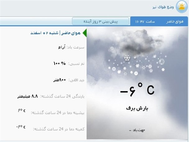 دمای نیر به 18 درجه زیر صفر می‌رسد