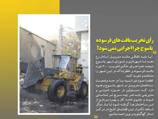 رأی تخریب بافت های فرسوده یاسوج چرا اجرایی نمی شود؟