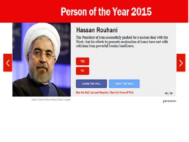 حسن روحانی در لیست نامزدان شخصیت سال 2015