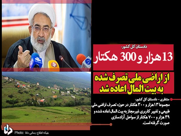 ۱۳هزار و ۳۰۰ هکتار از اراضی ملی تصرف شده به بیت المال اعاده شد