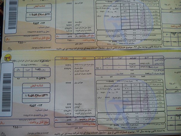 اشتباهات پی در پی اداره برق تایباد در صدور قبوض
