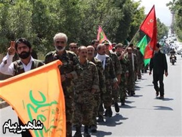 راهپیمایی حماسی رزمی بسیجیان شاهین دژ به شکرانه پیروزی مقاومت در غزه +تصاویر