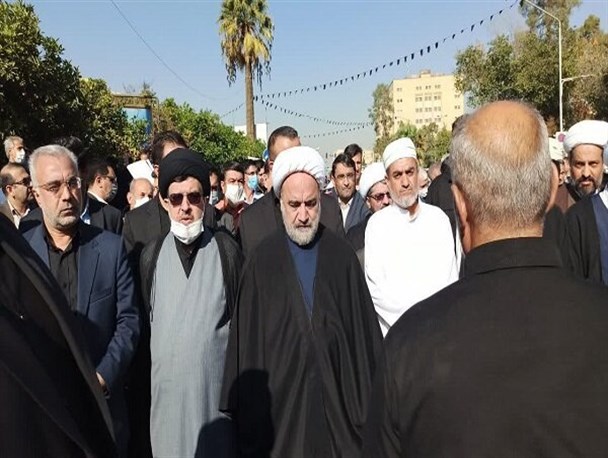 حضور معاون اول قوه قضاییه در مراسم تشییع پیکر شهدای حادثه تروریستی