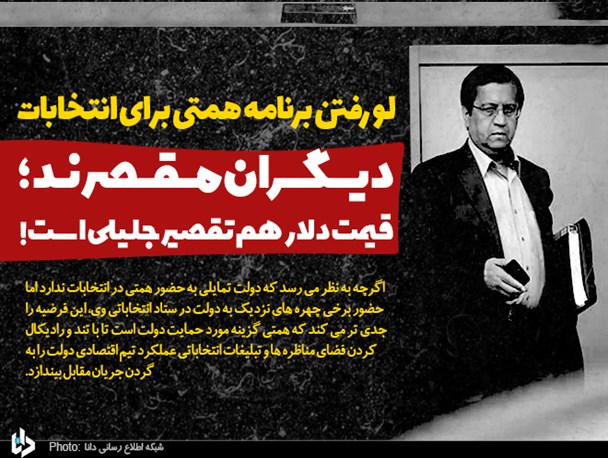 لو رفتن برنامه همتی برای انتخابات/ "دیگران مقصرند؛ قیمت دلار هم تقصیر جلیلی است!"