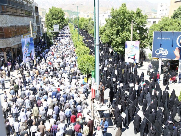 تصویر هوایی از راهپیمایی روز جهانی قدس مردم همدان با فریاد الله اکبر
