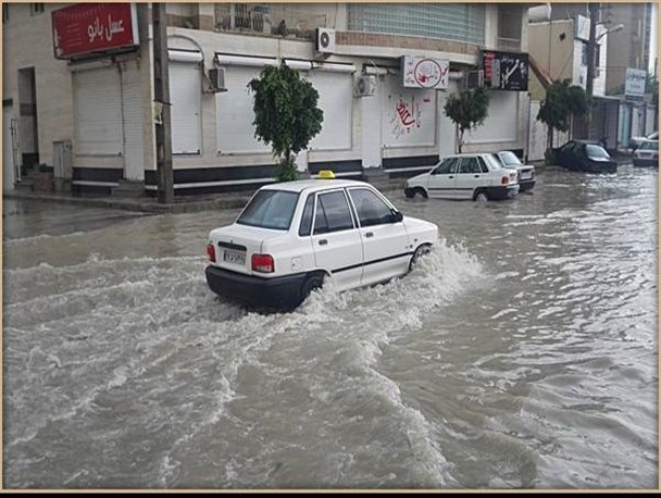 تصاویر بارش شدید باران در بوشهر و آبگرفتگی معابر