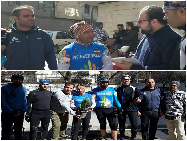 کاشت یک اصله درخت در همدان توسط سایکل توریست معروف ایران