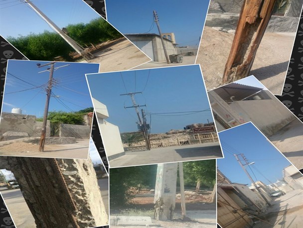 سقوط تیرهای فرسوده برق زنگ خطری برای مردم قشم + تصاویر
