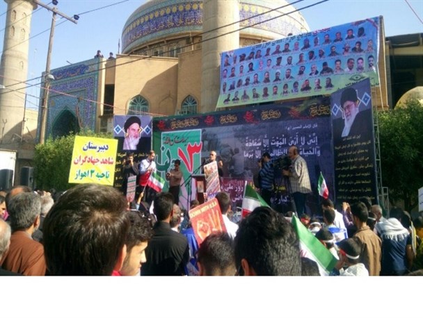 فریاد «مرگ بر آمریکا» در جای جای خوزستان طنین انداز شد+تصاویر/ خوزستان یکپارچه علیه استکبار