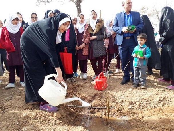 درختکاری دانش‌آموزان و مسئولان خمین در روز درختکاری+تصاویر