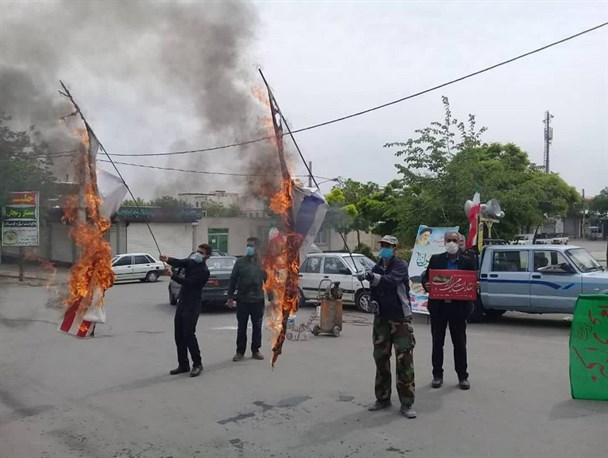 پرچم رژیم غاصب صهیونیستی در زنجان به آتش کشیده شد+ تصاویر