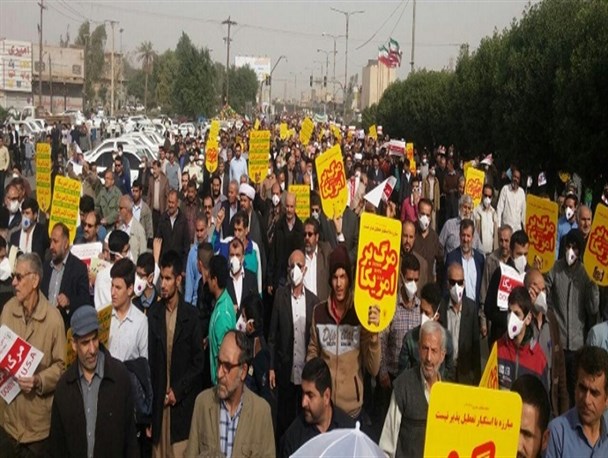 ریزگردها هم مانع حمایت خوزستانی‌ها از «قدس» نشد/ خوزستان یک‌صدا با جهان اسلام: مرگ بر رژیم صهیونیستی