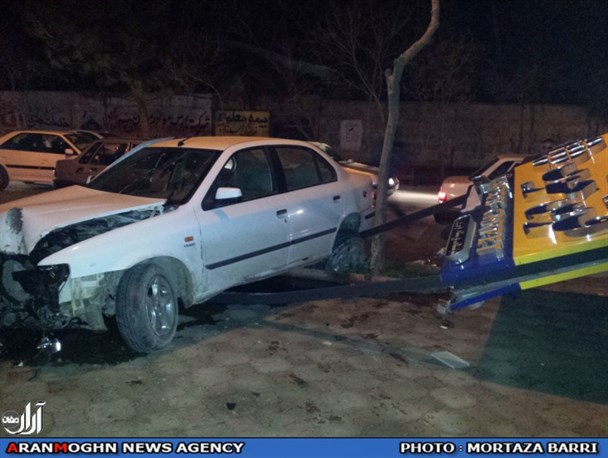 برخورد سمند با تابلو فرش در پارس آباد حادثه ساز شد