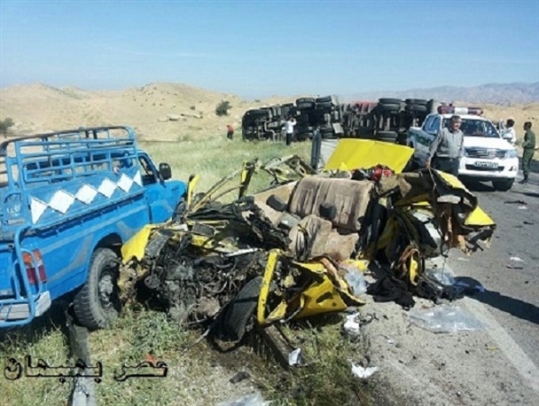 5 کشته در سانحه دلخراش برخورد پژو با کامیون در محور بهبهان به گچساران + عکس
