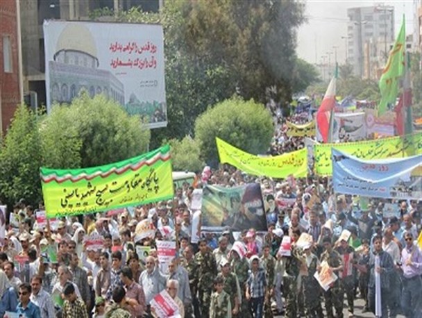 بازار داغ عکس های سلفی روز قدس / گنجایش مصلی نماز جمعه بوشهر پر شد