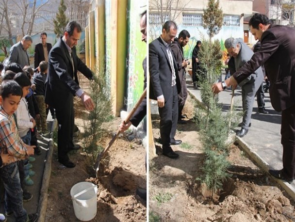 جشن هفته درختکاری و غرس نهال در مدرسه موتلفه شهر دماوند برگزار شد