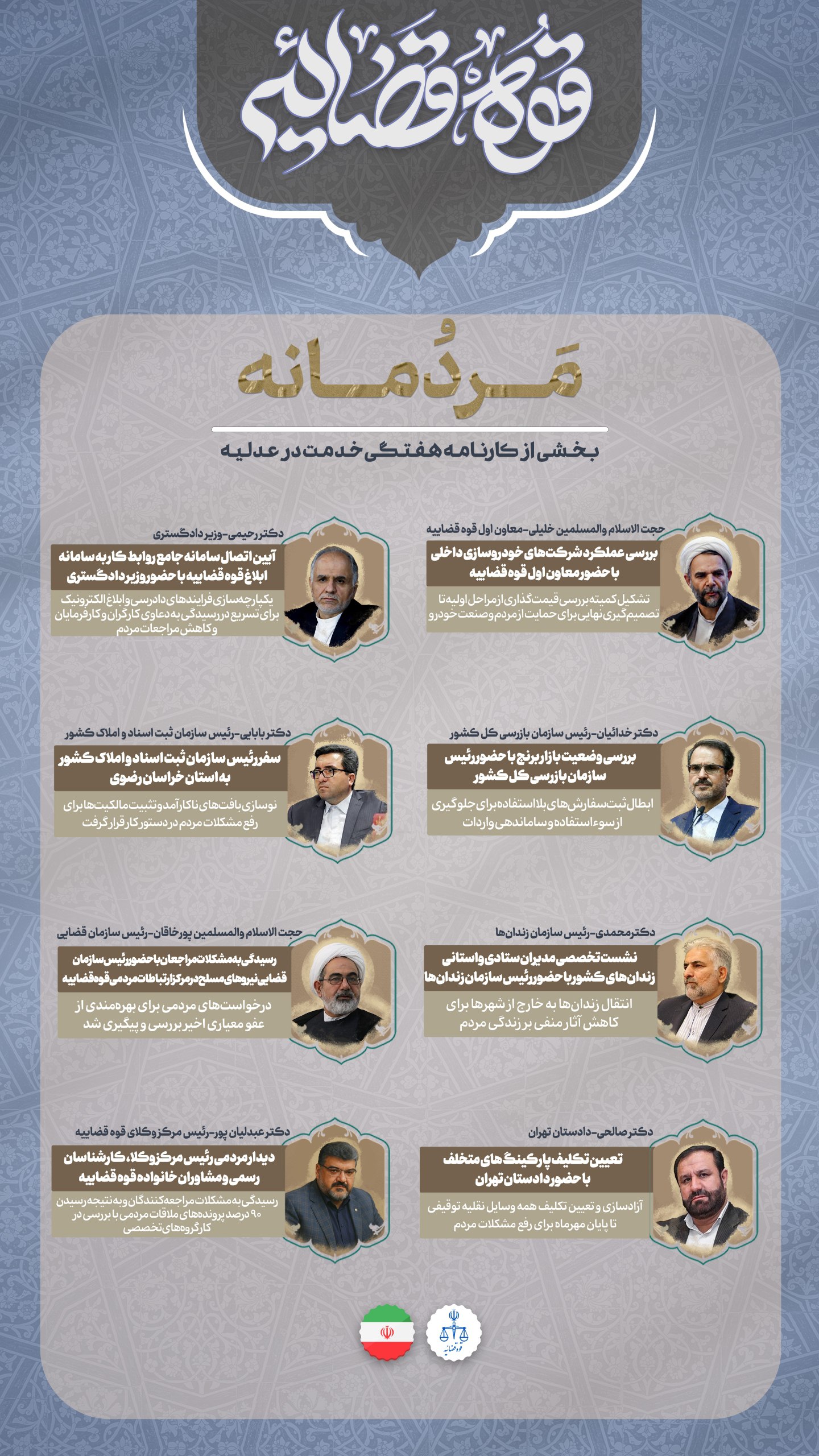 بخشی از کارنامه هفتگی خدمت به مردم در عدلیه جمهوری اسلامی ایران