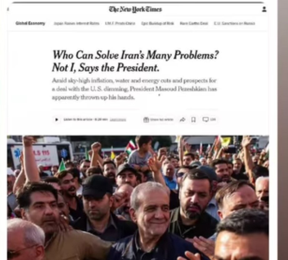 سیاه نمایی نیویورک تایمز با دست فرمان پزشکیان/ چرا رئیس جمهور وانمود می کند مشکلات حل شدنی نیست؟