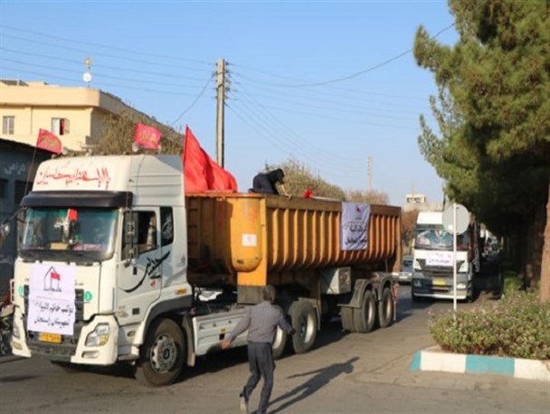 مانور کاروان موکب خانم الانبیا جهت اعزام نذورات مردمی به سمت کربلای معلی+تصاویر