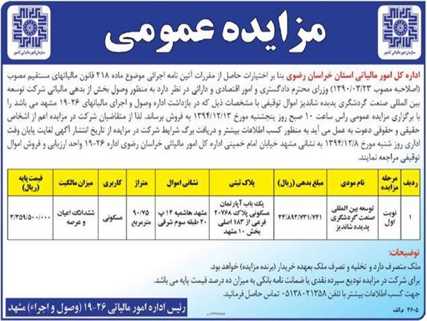 مزایده املاک پدیده شاندیز، وصول مطالبات دولت یا مردم؟!