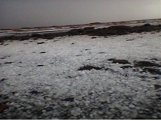 بارش شدید تگرگ و سفید پوش شدن زمین در بزرگترین روستای شهرستان دلگان+ تصاویر