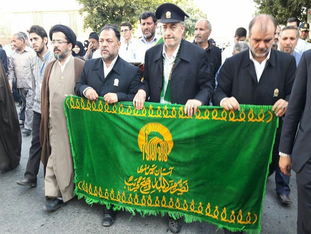 حرم مطهر امامزاده احمد سنقروکلیایی میزبان خدام و بیرق سبز گنبد طلای امام رضا (ع) شد‌