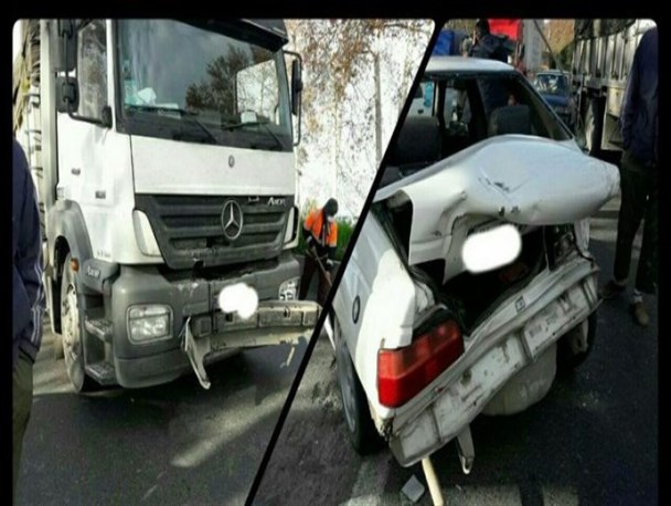 ۳ مصدوم حاصل تصادف پژو پارس و کامیون در بریدگی نودیجه+تصاویر