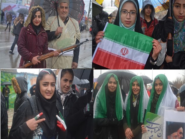 حضور پررنگ بانوان یاسوجی با پرچم هایی بر دوش و برنو به دست در جشن چله انقلاب +تصاویر