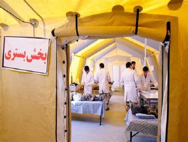 استقرار بیمارستان صحرایی آستان قدس رضوی در مناطق سیل زده بلوچستان