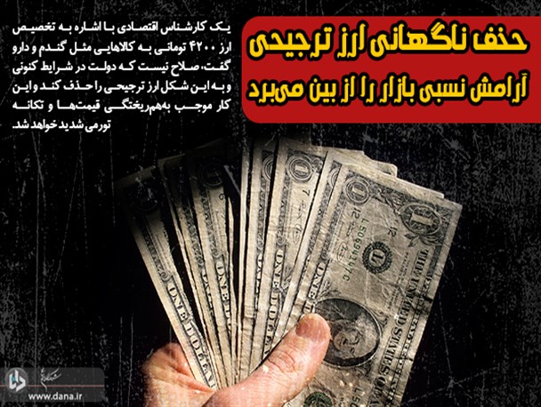 حذف ناگهانی ارز ترجیحی آرامش نسبی بازار را از بین می‌برد/ اصلاح نظام توزیع، راهکار جایگزین حذف ارز ۴۲۰۰ تومانی