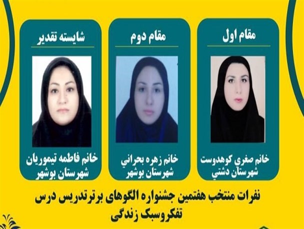 عنوان اول و دوم الگوهای برتر تدریس به بوشهر رسید