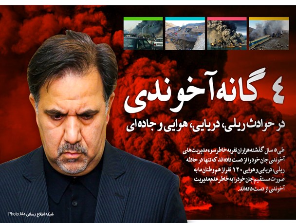 اینفوگرافیک/4گانه آخوندی در حوادث ریلی، دریایی، هوایی و جاده ای