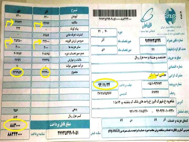 اعتراض کارمند آزادشهری به ارقام غیرقابل باور قبض تلفن همراهش+سند