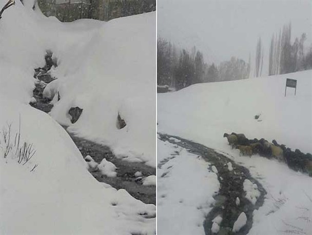 رودخانه روستای هویر دماوند به علت ریزش بهمن مسدود است/ احتمال وقوع حادثه و تهدید بی‌آبی برای حوضچه‌های پرورش ماهی اطراف