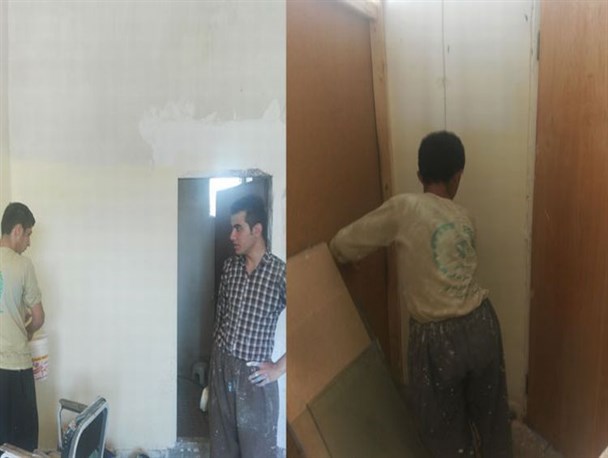 حضور جهاد گران بسیج سازندگی در زیبا سازی مدرسه روستای حوری آباد جوانرود