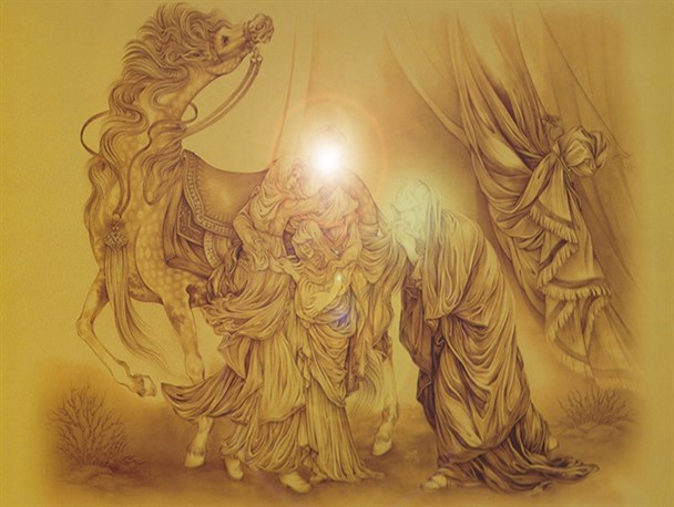 لحظه ی وداع امام حسین(ع) با اهل حرم