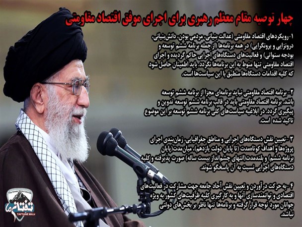 عکس نوشته/ چهار توصیه رهبر معظم انقلاب برای اجرای موفق اقتصاد مقاومتی