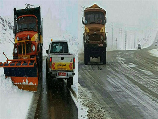 انجام برف روبی و نمک پاشی در گردنه های برفگیر جوانرود
